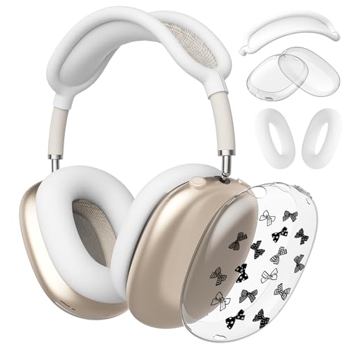 Black Cute Bows Clear Case for Airpods Max Headphones Lovely Girly Pattern Soft TPU Ear Cups Cover Anti-Scratch Silicone Ear Pad Protective Case 53 Headband Cover for Apple Airpods Max - color: Black bow 05
