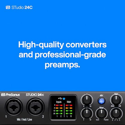 PreSonus Studio 24c 2x2, 192 kHz, USB Audio Interface with Studio One DAW Recording Software | USB Audio Interface with Studio One DAW Recording Software