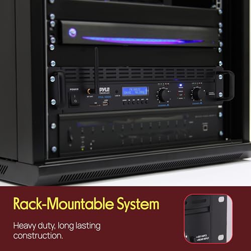 Pyle 2-Channel Rack Mount Power Amplifier with Bluetooth - 2000W Bridgeable with TRS XLR Input, Speakon Outputs, USB-A Input with MP3 Player, Bridge Mode, Cooling Fan, LED Level Meters - PTA1000BT - color: Matte Black
