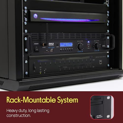Pyle 2-Channel Rack Mount Power Amplifier with Bluetooth - 2000W Bridgeable with TRS XLR Input, Speakon Outputs, USB-A Input with MP3 Player, Bridge Mode, Cooling Fan, LED Level Meters - PTA1000BT - color: Matte Black