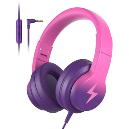 Candy Bila Wired Kids Headphones for School, Over-Ear for Boys Girls | Volume Limiter 85/94dB, HD Stereo Sound, Microphone and Wired Control,Foldable Design, Deep Purple and Pink - color: Deep Purple and Pink