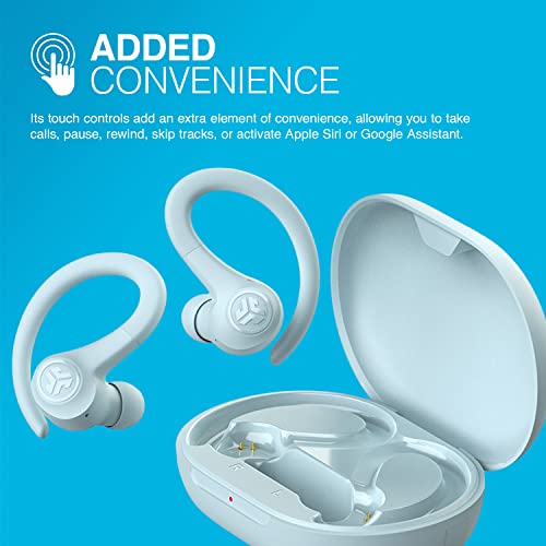 JLab Go Air Sport True Wireless Earbuds, Light Blue, Featuring C3 Clear Calling, Secure Earhook Sport Design, 32+ Hour Bluetooth Playtime, and 3 EQ Sound Settings - color: Light Blue, style: Sport