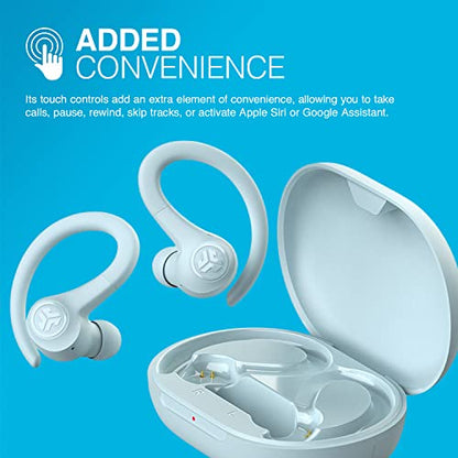 JLab Go Air Sport True Wireless Earbuds, Light Blue, Featuring C3 Clear Calling, Secure Earhook Sport Design, 32+ Hour Bluetooth Playtime, and 3 EQ Sound Settings - color: Light Blue, style: Sport
