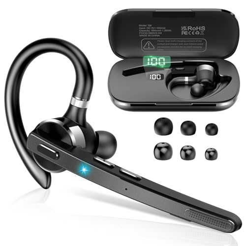 Bluetooth Headset, 90Hrs Single-Ear Headset with APTX HD Audio & Mute Button, 2026 Wireless Bluetooth 5.3 Earpiece, Dual Noise Cancelling Mics, Hands Free Headphone for Trucker, Business, Gym, Grey