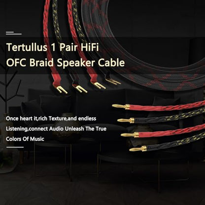 Tertullus 1 Pair HiFi 2.5m/8.20ft OFC Speaker Cable with Banana to Spade Plugs, 4 Banana to 4 Spade Plugs for Speaker Amplifier, Home Theater, Concerts, KTV - size: 2.5m/8.20ft