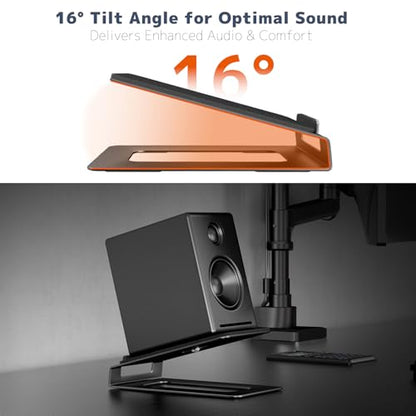 PUTORSEN Desktop Speaker Stands, 16° Tilt Angle, 22 lbs Capacity, 1 Pair | Strong Metal Support Fits Most 3-4" Bookshelf Speakers, 16° Tilt For Clearer Sound, Anti-Vibration Pads Reduce Resonance - size: Height: 2.87"