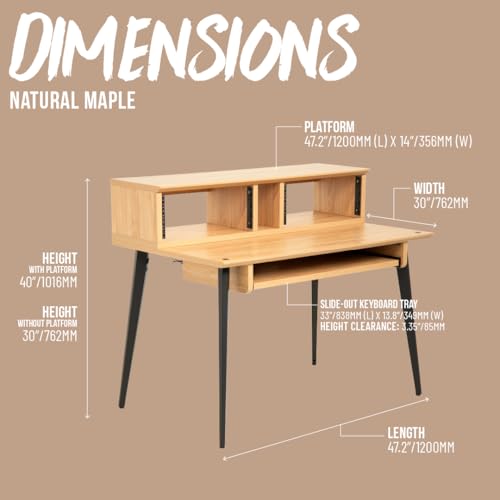 Gator Frameworks Elite Series Studio Desk Workstation with (8U) Adjustable Rack Shelves and Sliding Keyboard Tray; Natural Maple Finish (GFW-ELITEDESK-MPL) - color: Natural Maple, style: Main Desk