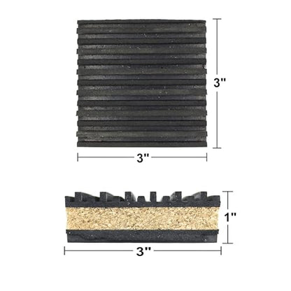 PneumaticPlus Anti Vibration Rubber & Cork isolation pads, Pack of 4 (3" X 3" X 7/8") - size: 3" X 3" X 7/8"