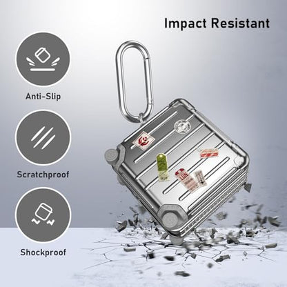 KOREDA Compatible with Samsung Galaxy Buds 4 Case/Buds 4 Pro Case Cover, Cute Funny Suitcase Design Case for Galaxy Buds 4 Pro, Fashion Protective Hard Case for Women Men with Keychain (Silver) - color: Silver