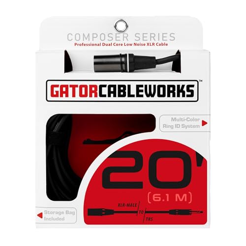 By Gator Cases Composer Series Deluxe 20 Foot XLR Male to TRS Cable, (GCWC-XLR-20MTRS) - size: 20 Feet, style: TRS/XLR Male