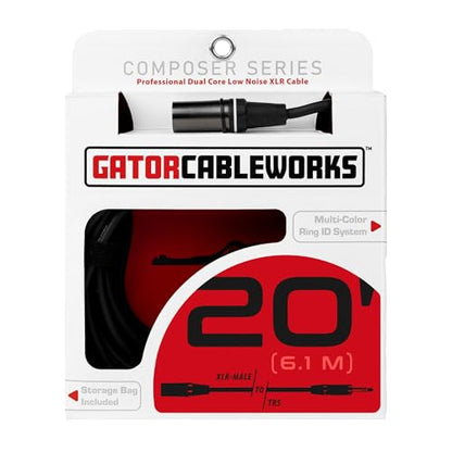 By Gator Cases Composer Series Deluxe 20 Foot XLR Male to TRS Cable, (GCWC-XLR-20MTRS) - size: 20 Feet, style: TRS/XLR Male