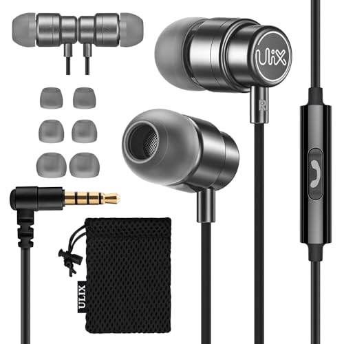 UliX Rider Wired Earbuds in-Ear Headphones, 5 Years Warranty, Earphones with Microphone, with Anti-Tangle Cable, Ear Buds for iPhone, iPad, Samsung, School Students, Kids, Women, Small Ears - Grey - color: Grey, style: 3.5 mm