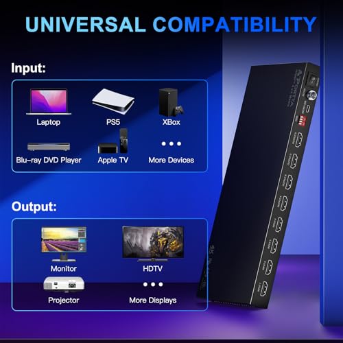 PORTTA 4x4 HDMI Matrix 4K 60Hz 4:4:4, 4 in 4 Out Switch Splitter, Audio Extractor, 16 EDID Modes with Remote Control Supports HDMI 2.0b, HDCP 2.2, HDR, YUV, ARC, 18Gbps, 3D, Downscaler 4K & 1080P - style: HDMI Matrix 4x4 4K@60Hz