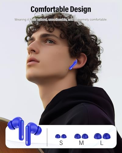 Wireless Earbuds, Bluetooth 5.4 Headphones Bass Stereo/Clear Calls, Blue | Ear Buds with Noise Cancelling Mic LED Display in Ear Earphones IP7 Waterproof 36H Bluetooth Earbuds for Phones/Sport/Laptop - color: Blue