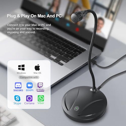USB Desktop Microphone, Plug & Play for PC/Mac | Cardioid condenser mic, metal. Mute & LED. For singing, podcasting, voice-over, video, gaming, streaming. USB, no driver. - color: Black 1
