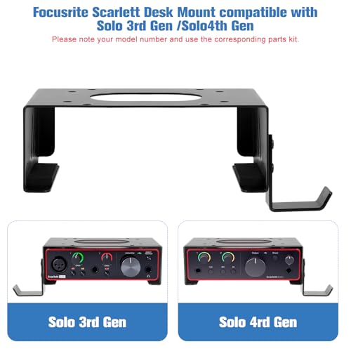 Under Desk Mount and Wall Mount for Focusrite Scarlett Solo 3rd/4th Gen | Metal Under Desk Mount for Audio Interfaces and Studio Gear with Adjustable Headphone Hanger Stand (Black）