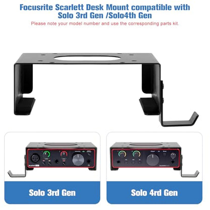 Under Desk Mount and Wall Mount for Focusrite Scarlett Solo 3rd/4th Gen | Metal Under Desk Mount for Audio Interfaces and Studio Gear with Adjustable Headphone Hanger Stand (Black）