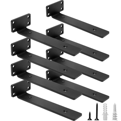 HITOMEN Heavy Duty Floating Shelf Brackets, 8-Inch (1/5'' Thick) Hidden Shelves Hardware, Iron L Brackets, Rustic Industrial Black Metal Wall Shelving Supports, 8 Pack - size: 8 Inch, style: 8 Pack