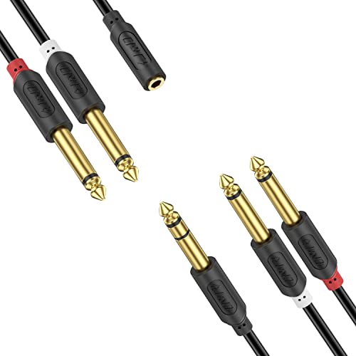 J&D 1/4 Inch TRS to Dual TS Y Cable and 1/8" to Dual 1/4" TS Stereo Cable (6 FT) Bundle