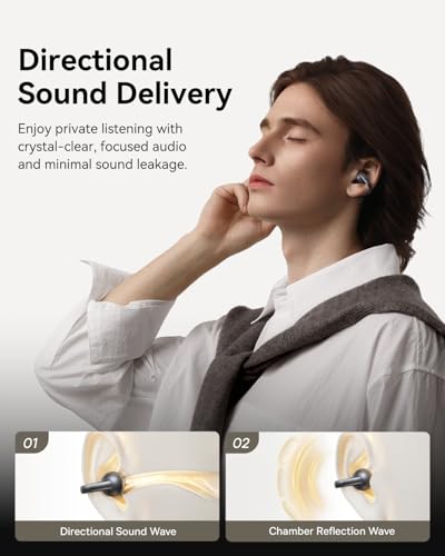 Baseus Bowie MC1 Pro Open Ear Clip-On Headphones, Hi-Res LDAC & HiFi4 Acoustic Sound, 5g Ultra-Lightweight Comfort, SuperBass 2.0, DNN 4-Mic AI Clear Calls, IP67 Waterproof, Bluetooth 6.0 - color: Black