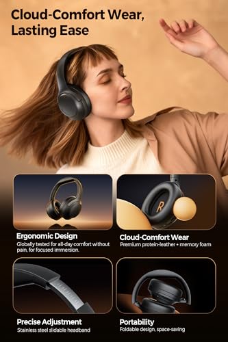 SoundPEATS Cove Pro - Over Ear Headphones - Black | 56dB Adaptive Noise Cancellation, 95H Battery for Long Flights, Comfortable Over-Ear Design, Hi-Res Audio & Clear Calls