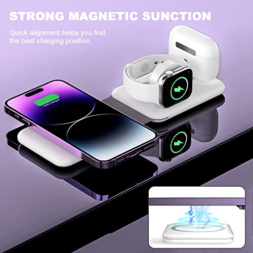 3 in 1 Wireless Charger, Foldable Magnetic Charging Station, Fast Travel Wireless Charging Pad for Multiple Apple Devices - color: White