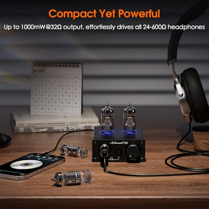 Nobsound P32 Tube Headphone Amplifier: 1000mW HiFi Desktop Preamp for 24–600Ω Headphones & Home Amps Speakers, 3.5mm/6.35mm Jacks, Swappable Tube & Op-Amp