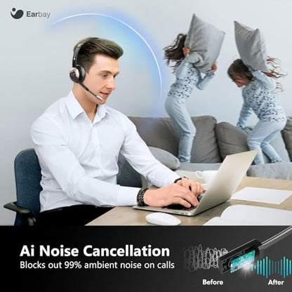 Earbay Wireless Headset, Bluetooth Headphones with Microphone Noise Canceling & Mute, Wireless Headset with Mic & USB Dongle/Charge Dock for Computer Phone Remote Work Office Call Center Teams