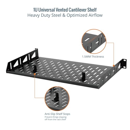 Tecmojo 1U Rack Shelf,19 inch Rack Shelf 10 inch Depth,Rack Mount Shelf with Anti-Slip Stops,Server Rack Shelf and Network Shelf for 19 in Equipments, 55lbs Capacity of Vented 1U Shelf,No Lip(2 Pack) - size: 10 in/2pack