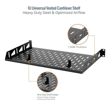 Tecmojo 1U Rack Shelf,19 inch Rack Shelf 10 inch Depth,Rack Mount Shelf with Anti-Slip Stops,Server Rack Shelf and Network Shelf for 19 in Equipments, 55lbs Capacity of Vented 1U Shelf,No Lip(2 Pack) - size: 10 in/2pack