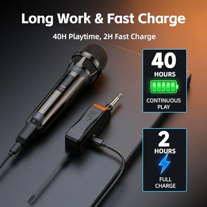 Wireless Microphones for Karaoke Singing, Professional Dual Cordless Mic System , 500ft Long Range Dual Handheld Cordless& LED Display, Dynamic Karaoke Microphone for Singing, DJ, Church, Party