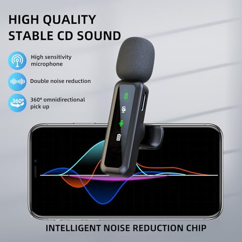 Wireless Mini Microphone for iPhone - 2 Pack Lavalier Microphone for Video Recording, 3-in-1 Noise Reduction Lapel Mic for Ipad, Android, Clip-on Mic for Content Creators Podcast