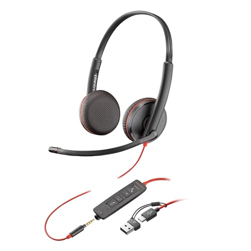 Poly Blackwire 3225 Wired Headset (Plantronics) - Noise-Canceling Mic – Stereo Design - Connect to PC/Mac/Mobile via USB-C, USB-A, or 3.5mm - Works w/Teams, Zoom - Amazon Exclusive - style: 2023 Version (USB-C & USB-A)