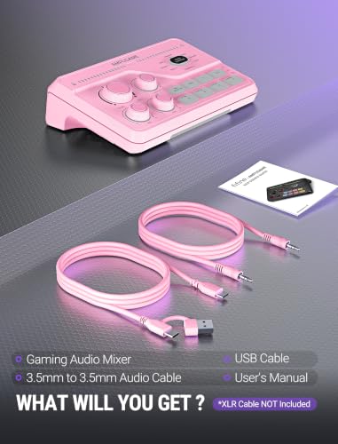 FIFINE SC8P USB Audio Mixer for Game Chat with 7.1ch Surround sound | For PC,RGB,Headphone Preamp,Mute Button,Volume Control,Optical Input,48V Phantom Power,3 EQ Modes,Game Chat Balacnce Pink