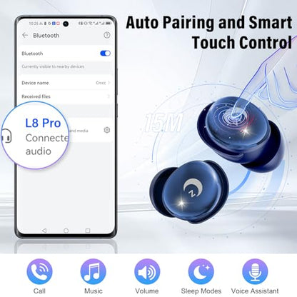 VEKJ Sleep Earbuds Bluetooth 5.4, IPX7 Waterproof Earphones Blue