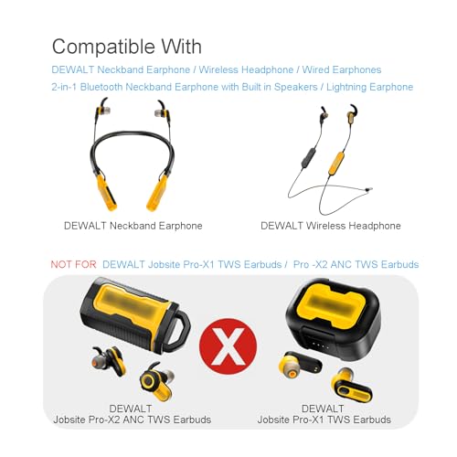 Klowcok Replacement Silicone Ear Tips for DEWALT Neckband Headphones | Not for DEWALT True Wireless Earbuds, Flexible Ear Cushions, 6 Pairs (S/M/L)