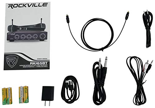 Rockville RKI65BT Dual UHF Wireless Microphones Karaoke Interface, Bluetooth Connectivity, Adjustable Echo, 8 Switchable Frequencies, Perfect for Home Karaoke and Parties | 2 UHF Mics, 8 Frequencies, 200 Ft Range, Optical/Coax/Aux Inputs, 1/4" Mix Output,