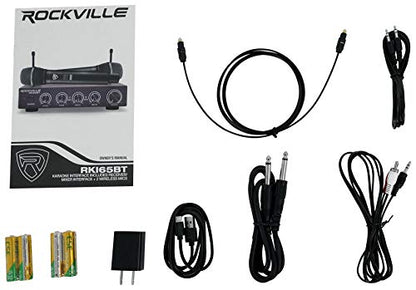 Rockville RKI65BT Dual UHF Wireless Microphones Karaoke Interface, Bluetooth Connectivity, Adjustable Echo, 8 Switchable Frequencies, Perfect for Home Karaoke and Parties | 2 UHF Mics, 8 Frequencies, 200 Ft Range, Optical/Coax/Aux Inputs, 1/4" Mix Output,