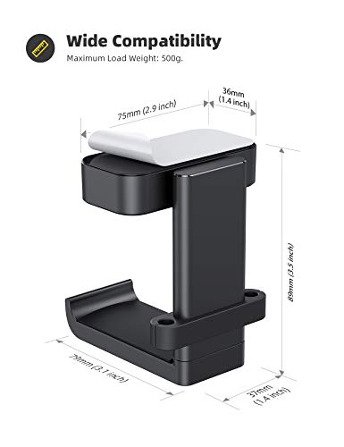 Lamicall Headphone Stand Adhesive Rotatable Headset Earphone Hanger Hook | 360° Rotation Earphone Holder, Cable Organizer Headphone Stand, for All Headset Gaming HyperX, Razer, Sony, Senn heiser - color: Black