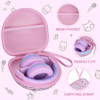 Kids Headphone Case for Tonies/iClever/Acer, Cat Pink(Case Only) | for iClever BTH12 HS19 BTH22 BTH20 BTH18 BTH26/JBL Junior 320BT/MIDOLA/JoySpark/eKids/ ADOOPE/JLab Girls Boy Kids Headphone - color: Kitten Print-Pink