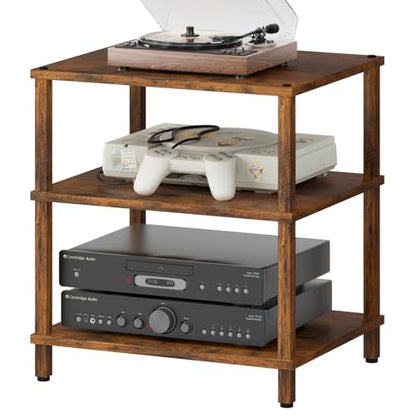 3-Tier AV Media Player Stand, Brown Stereo Cabinet, Modern Stereo Cabine,Game Console Shelf,Wooden TV Stand,Multifunctional Entertainment Center, Suitable for Home, Conference Room - color: Brown, size: 3 Tier