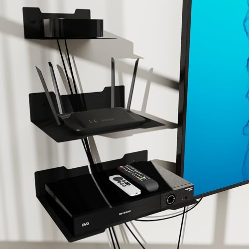 Floating Metal Wall Mount Shelf,Shelf for Projector,TV Cable Box,Router,Speaker,Sound Bar,Camera,Gaming,Decor Display (1, Medium) - size: 9.06" x 6.69"