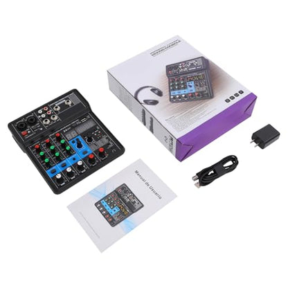 4 Channel USB Interface Mixer, DJ Controller Sound Mixer, Professional Digital Audio, Portable Sound Mixing Console for DJ, Karaoke & Streaming