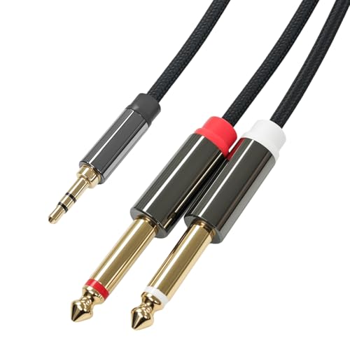 3.5mm to Dual 1/4 Cable, 1/8 TRS to Dual 1/4 TS Stereo, 3.3ft | Audio Cord, Gold-Plated Braided Adapter Cable, 3.5mm Stereo Cables for Mixer, Studio Monitor, Amplifier, Speaker, Sound Card - size: 3.3ft