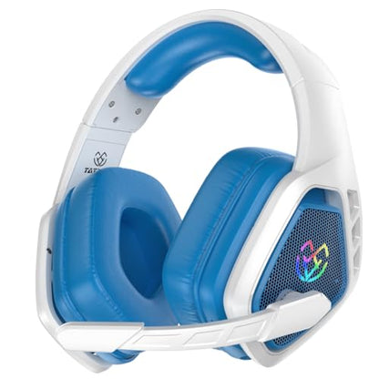 Tatybo Wireless Gaming Headset with Mic, 7.1 Sound 50mm Driver, Blue White | FPS & RPG Audio, 2.4G/BT 5.3/USB-C, 30H battery, Low latency for PS5/PS4/PC/Switch/Laptop/Mobile - color: Blue White