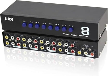 E-SDS 8-Way RCA Switch AV Switcher 8 in 1 Out Composite Selector Box | AV Switch Video L/R Audio Selector Box for DVD STB Game Consoles