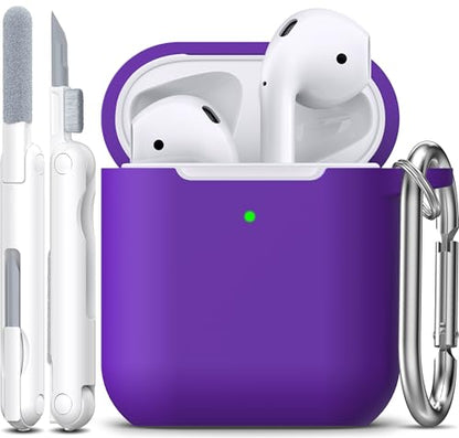 for AirPods 2nd/1st Case Silicone Cover, Purple | Compatible with Apple AirPods 2nd/1st (2019/2016) Generation with Keychain & Cleaner Kit, Wireless Charging Compatible - color: E1-Purple