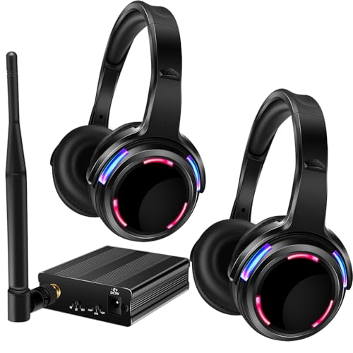 Professional Silent Disco LED Wireless Headphones and RF LED Silent Disco Earphones for iPod MP3 DJ Music Pary Club (2 led Headphone + 1 Transmitter) - color: 2 led headphone + 1 transmitter