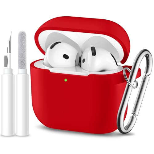 for Airpods 4th Generation Case Cover(2024),Soft Silicone Full Protective Case for AirPods 4 Case with Keychain & Cleaner Kit,Compatible with Apple Airpods 4 for Women,Men（Red） - color: Red