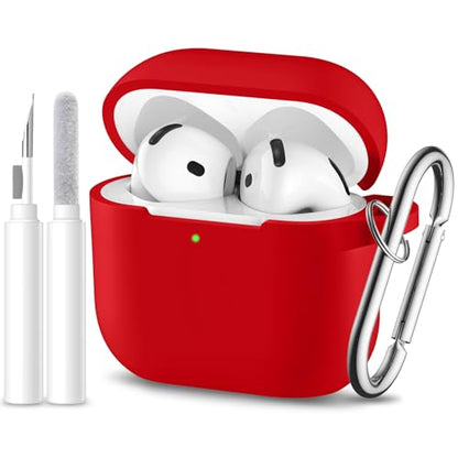 for Airpods 4th Generation Case Cover(2024),Soft Silicone Full Protective Case for AirPods 4 Case with Keychain & Cleaner Kit,Compatible with Apple Airpods 4 for Women,Men（Red） - color: Red